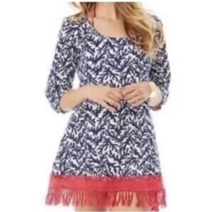 Lilly Pulitzer Alia Beach Cover Up‎ Dress Navy Blue Treasure Fringe Size Small